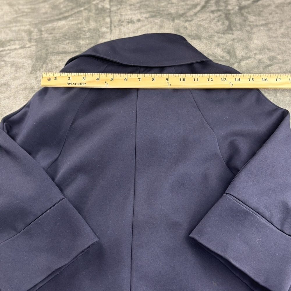 Joseph Ribkoff Jacket Women’s 2 Navy Ponte Knit Cocoon Drape Collar Avant Garde - Picture 15 of 15